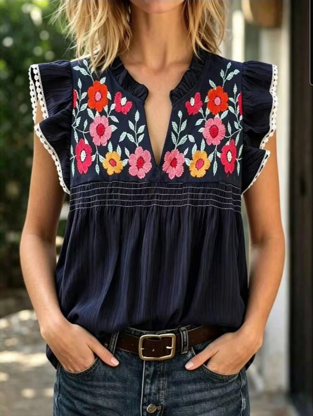 Linhara Womens Size 29 Boho Print Blouse. New.